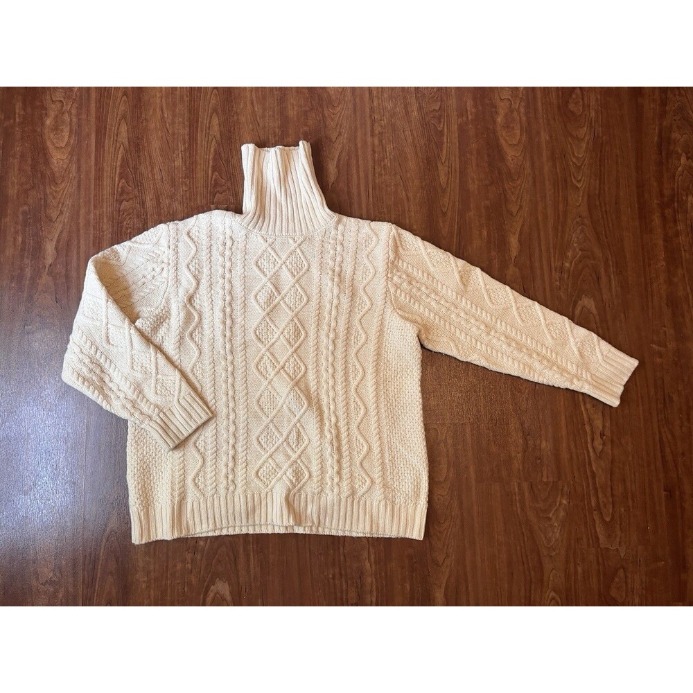 Woolovers Fisherman Cable Chunky Knit Turtleneck Sweater Women XL Wool Cream - Picture 1 of 6